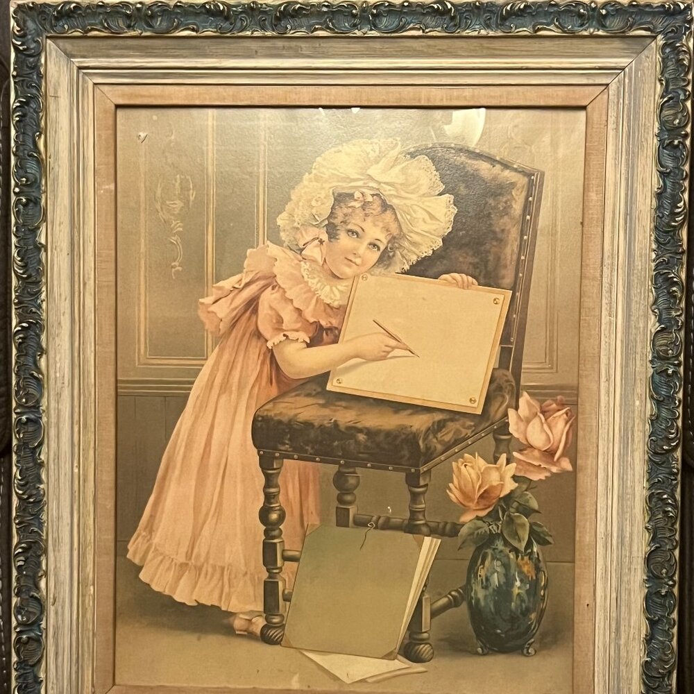 Edwardian Era Girl Print in Antique Frame